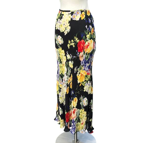 Vintage Y2K Ellen Tracy Silk Floral Maxi Skirt Size 2 Whimsygoth Cottage fairy - Picture 8 of 12